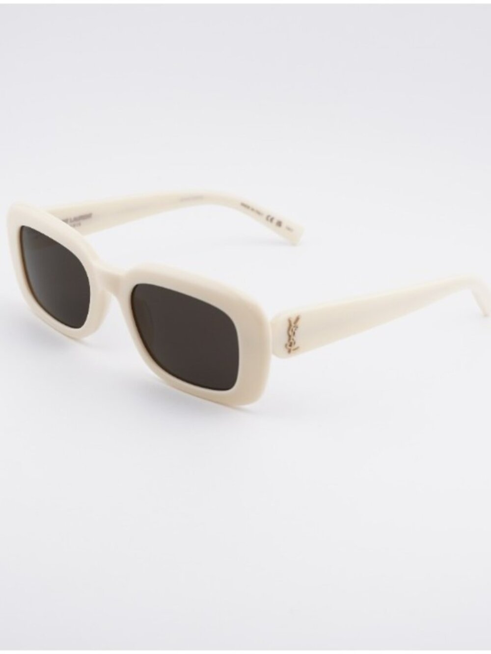 Saint Laurent SL M130 007 Sunglasses Ivory Rectangle Frame, Black Lenses